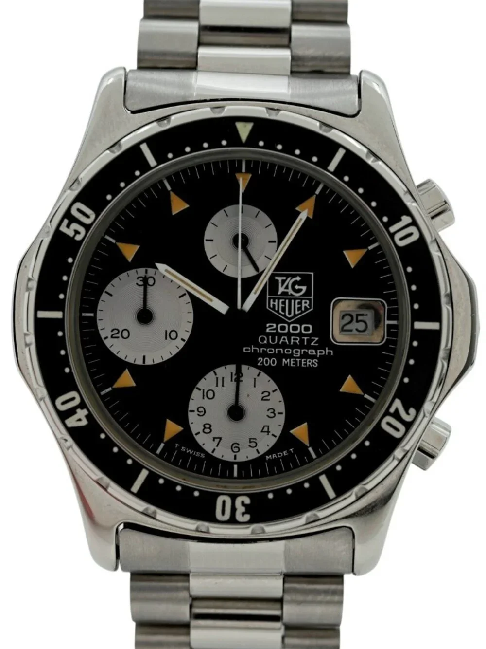 Early Tag Heuer 37mm Men's 2000 Series Chronograph Black Dial SS Watch- 273.206!